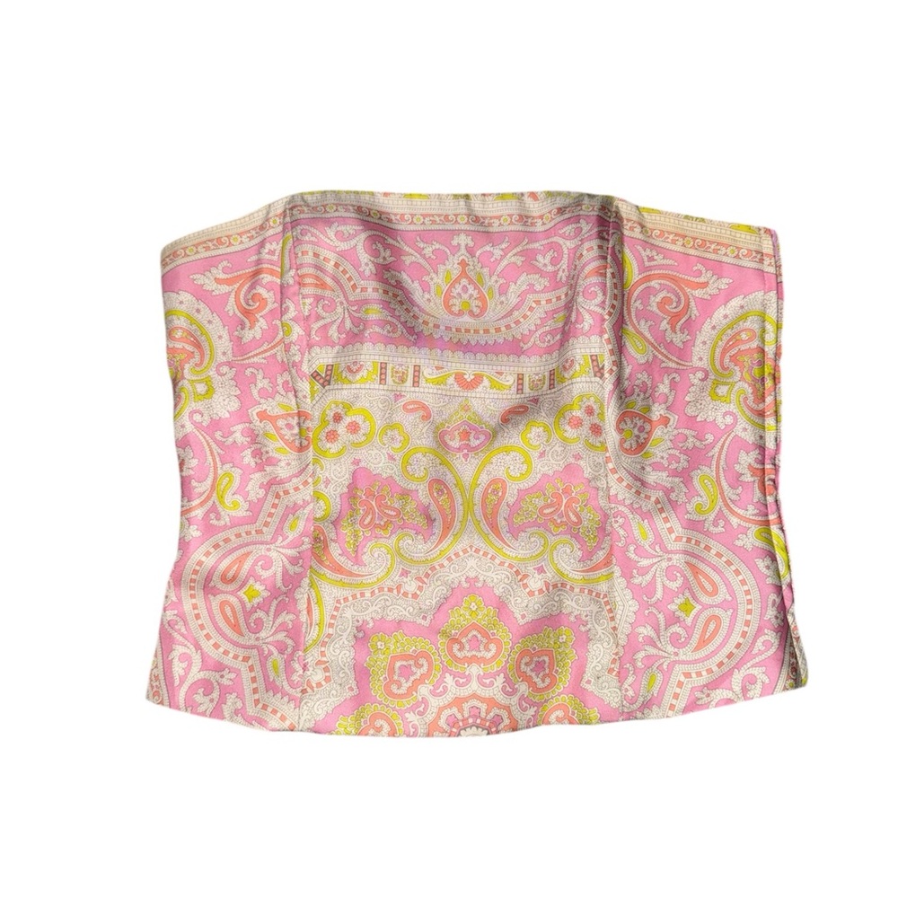 J.McLaughlin Silk Pink Paisley Strapless Bustier Corset Top w/ Boning